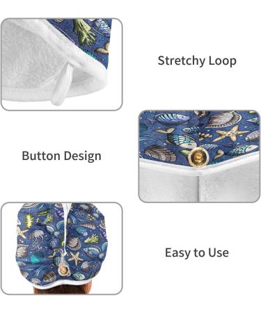 Sea Life Dry Hair Cap & Quick Drying Towel Set - Super Absorbent Soft Comfortable - 2 Piece with Button Headband - Ideal for International Shipping - Buy Online on GoSupps.com