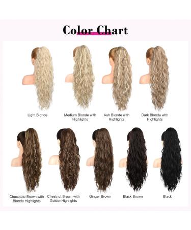 REECHO 26 Long Beach Wave Drawstring Ponytail Extension - Dark Blonde with Highlights | Synthetic Hairpiece for Women - Buy Online on GoSupps.com