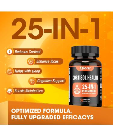 Efioist Cortisol Supplement for Women 25-in-1 Cortisol Reducer for Women & Men Cortisol Supplements for Men with Ashwagandha Rhodiola Rosea L-Theanine for Mood Focus Sleep Support 30 Capsules - Buy Online on GoSupps.com