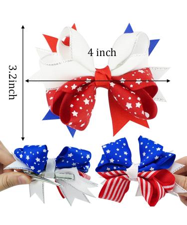 Patriotic 4th of July Hair Bow Clips with Glitter Star Detail - Independence Day Hair Accessories for Kids Girls - 2 Pack - Buy Online on GoSupps.com