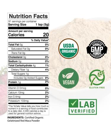 USDA Organic Red Maca Root Powder - Raw Vegan Non-GMO for Hormone Regulation & Muscle Gain | 1lb Pre-Workout Supplement - Buy Online on GoSupps.com