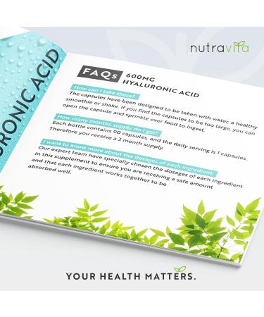 Hyaluronic Acid Capsules - 3 Month Supply | 600mg High Dose | GMO Free - No Fillers or Binders | Made in UK by Nutravita - Buy Online on GoSupps.com