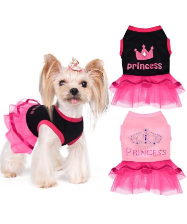 Yikeyo Dog Summer Dresses Two Pack for 2.2-13.2 lbs Dogs xs Girl Puppy Dresses xs Dress for Dog Pet Puppy Lace Princess Tutu Shirt Clothes (Pink+Black X-Small) Pink+Black X-Small