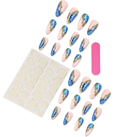 Nail art pieces wearable nail pieces blue marble pattern smudged nail pieces ins wearable false nails nail art patches 1 count (Pack of 1) - Buy Online on GoSupps.com