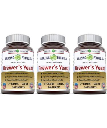Amazing Formulas Brewers Yeast Tablets 7.5 Grain 500mg Tablets - Supports Healthy Metabolism * Promotes Heart Health (240 (3 Pack))