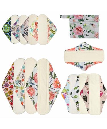 ReUseLife 12 Pieces Bamboo Cloth Menstrual Pads Reusable Sanitary Pads Size 8 inch 10 inch and 14 inch Unscented Cn Rose