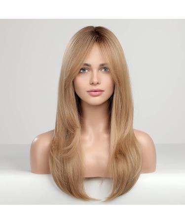HAIRCUBE Long Blonde Layered Synthetic Wig for Women - 23 Golden Ash Blonde with Brown Roots - Buy Online on GoSupps.com