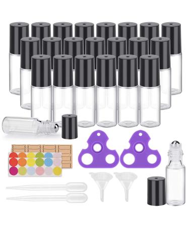 Easytle Essential Oil Roller Bottles 24 Pack 5ml Clear Glass Roller Bottles for Oils (96 Pieces Labels 2 Opener 4 Funnels 4 Dropper) Roll on Bottles with Stainless Steel Roller Balls and Caps Clear 24 Pack