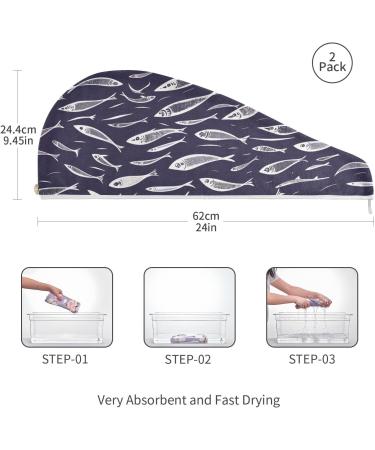 Super Absorbent Flock of Swimming Fish Hair Towel 2 Pack | Quick Dry Hair Turbans for Women & Girls - Buy Online on GoSupps.com