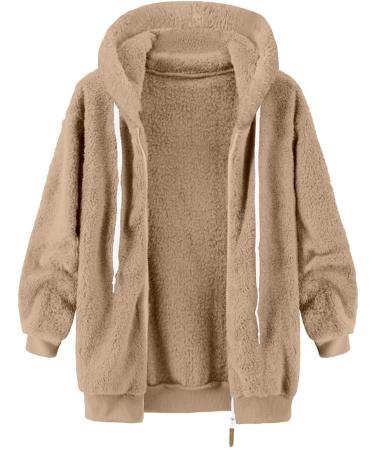 Hanxiulin Women's Fleece Jacket - Plush Windproof Coat | Elegant Winter Outerwear in Khaki - Cuddly Thick & Slim Fit - Buy Online on GoSupps.com