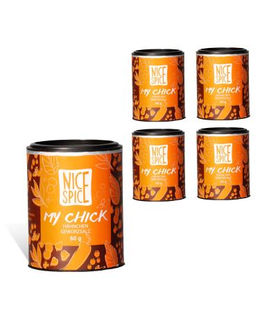 NICE SPICE Lot de 5 boîtes d'épices pour poulet (5 x 60 g), mélange d'épices pour poulet, poulet, chips, frites, cadeau pour les cuisiniers amateurs, réserve d'épices pour la cuisine