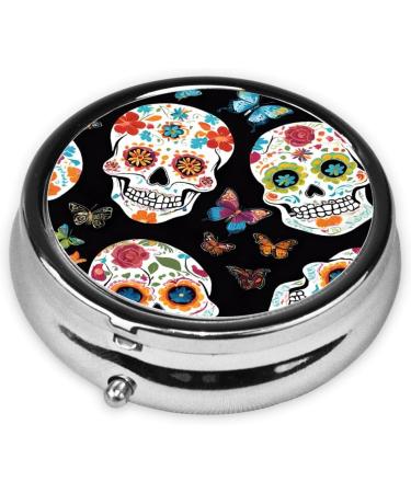 Buy Sugar Skulls Printed Mini Round Pill Box - 3 Compartment Travel Organizer for Home & Office - Buy Online on GoSupps.com