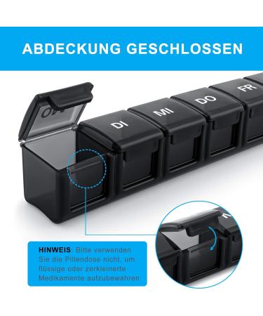 Tablet Box 7 Days Easy Open Pill Organizer with 7 Compartments Moisture-Resistant Medication Doser for Vitamins & Supplements (Black) - Buy Online on GoSupps.com