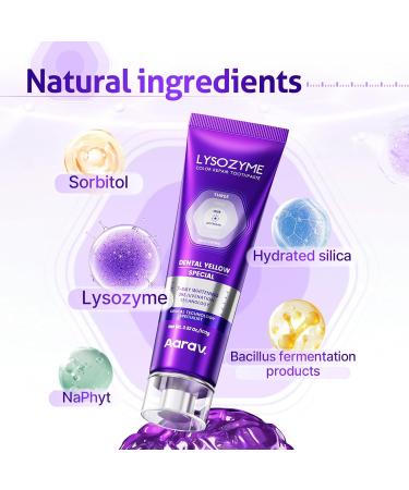 Aarav Purple Whitening for Teeth Toothpaste: Fluoride Free Color Neutralizing Formula with Lysozyme & Prebiotics to Whiten Teeth Strengthen Enamel & Deep Clean 1 Pack 3.52 oz - Buy Online on GoSupps.com