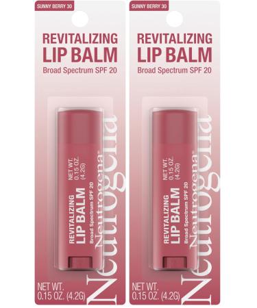 Neutrogena Lip Balm, Revitalizing Moisturizing Tinted SPF 20 | Sunny Berry | Pack of 2 | .15 oz | Soothing
