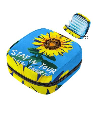 Menstruation pad bag with zipper women's napkin bag tampons collective bags for women and girls (sunflower on a blue background)