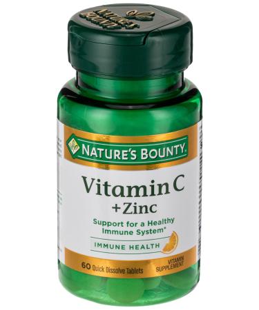 Nature's Bounty Vitamin C + Zinc Supports Immune Health Vitamin Supplement 60 mg 60 Tablets 60 Count (Pack of 1)