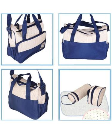 Mummy Baby Diaper Bag Set - 5-Piece Multi-Function Tote with Bottle Bag, Changing Mat, Dark Blue - Buy Online on GoSupps.com