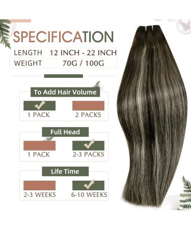 Runature 45cm Remy Real Hair Extensions - Black Silver Balayage Tressen 100g Ombre Sew In Hair Extensions - Buy Online on GoSupps.com