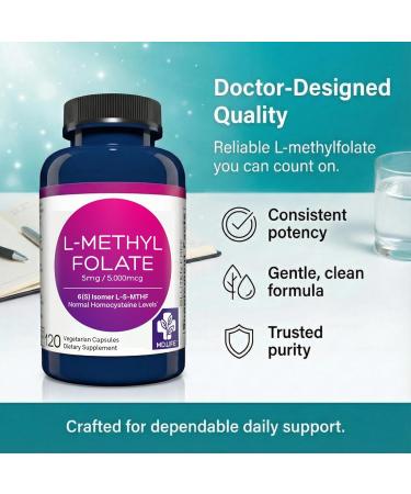 MD Life L-Methylfolate 5 mg Supplement - Professional-Grade Active L Methylfolate Supplement - 120 Capsules - L-Methylfolate 5mg - Maximum Potency MTHFR W/Essential Amino Acids 5mg (Pack of 120) - Buy Online on GoSupps.com