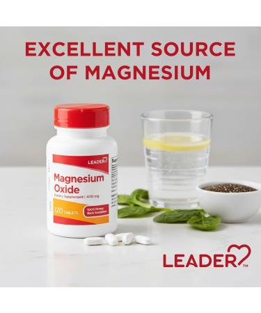 LEADER Magnesium Oxide 400mg Tablets 120 Count High Potency Daily Mineral Supplement for Constipation Relief Digestive Health & Muscle Support 120 Magnesium - Buy Online on GoSupps.com