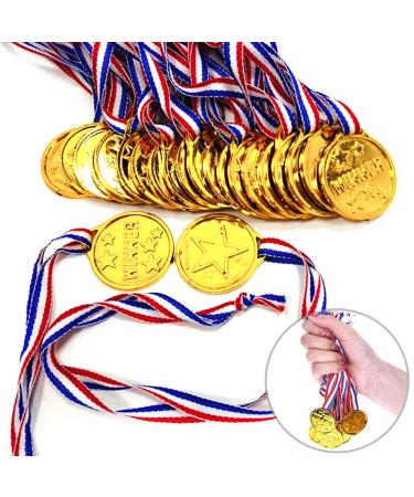 Shindel Winner Award Medals, 24PCS Kids Plastic Gold Winner Gold Award Medals with Neck Ribbon Party Favor Birthday Present Dress Up, Medals for Awards