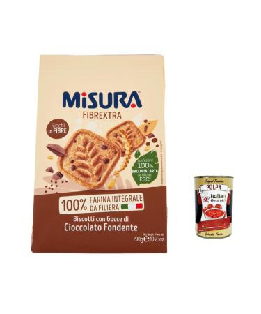 Italian Gourmet E.R. Misura Biscotti Integrali Fibrextra Set of 3 Whole Biscuits with Dark Chocolate Drops 100% Whole Wheat Flour High in Fibrextra 290 g + Italian Polpa Gourmet Polpa 400 g