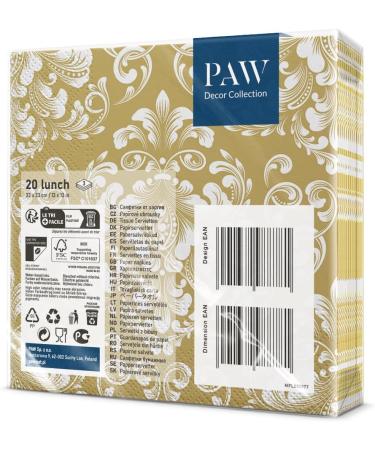 PAW 3-Layer Napkins (33x33 cm) - 20 Colorful Paper Napkins for Weddings Communions and Special Celebrations | Beautiful Moments with Gold Ornamentation - Buy Online on GoSupps.com