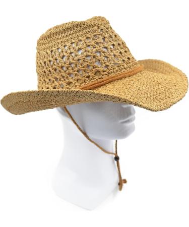 Melesh Adult Sun Straw Western Cowboy Hat in Khaki - Stylish Protection from the Sun - Buy Online on GoSupps.com