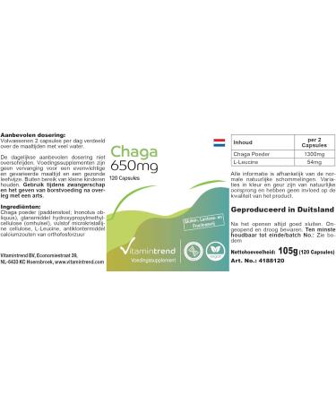 Chaga powder 650mg - 120 capsules functional mushroom vegan | Vitamintrend  - Buy Online on GoSupps.com
