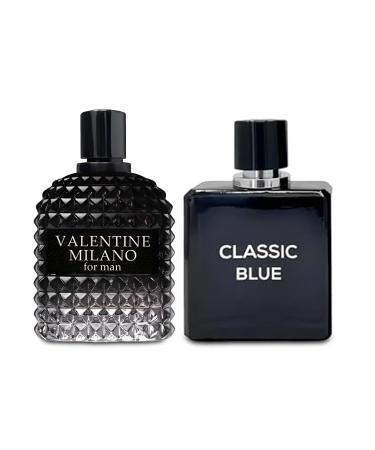 2PCS Valentine Milano/Classic Blue Eau De Toilette for Men-Fresh Romantic Scent Perfume for Men 3.4 Fl Oz Each Mens Cologne For All Skin Daily Used MilanoMen/Classic Blue