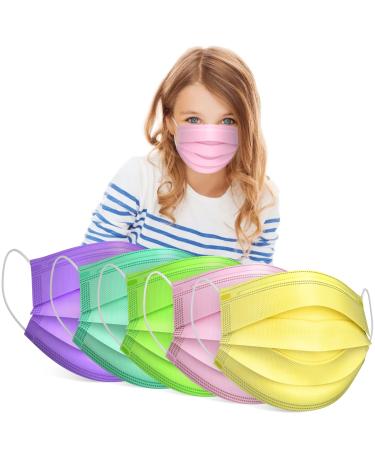 Kids Disposable Face Masks, 100 Pack Kids Masks Disposable, Kids Face Mask Childrens Disposable Face Mask (Colorful) Colorful Kids