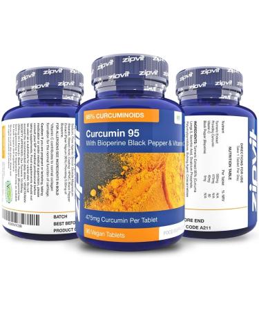 Curcumin 95 with Bioperine | 90 Vegan Tablets | 95% Active Curcumin | Vegetarian Society Approved - Buy Online on GoSupps.com