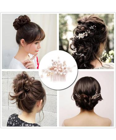 Bride Wedding Hair Comb Rhinestone Hair Clip Pin Pearl Bridal Headpiece for Women and Girls Rose Gold - Buy Online on GoSupps.com