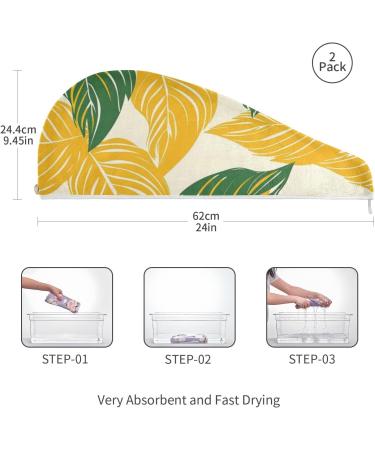 Eco-Friendly Green Yellow Leaf Hair Towel 2 Pack | Super Absorbent Quick Dry Hair Turbans for Women & Girls - Buy Online on GoSupps.com
