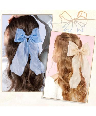 KesaPlan Large Hair Bow Clips for Women - 2PCS Big Silk Satin Bow Hair Slides - French Double Layers Hair Bows with Long Tail Ribbon - Soft Solid Color Bowknot Hairpins for Girls Teens in Blue & Beige - Buy Online on GoSupps.com