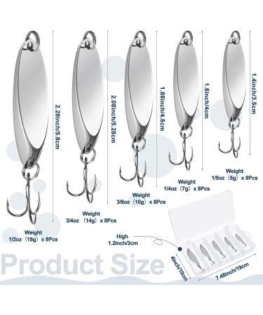 Saltwater Treble Hook Fishing Lures Set - Metal Spinner Baits for Salmon Bass - 5 Sizes Casting Spoon Lures - 1/5 oz to 3/4 oz - Silver - Pack of 20 - Buy Online on GoSupps.com