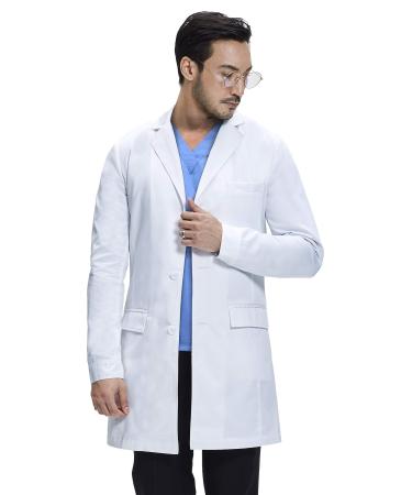 Dr. James Consultation Lab Coat Men Slim Fit Multiple Pockets White 36 Inch Length Small