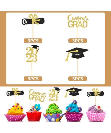 12Pcs Graduation Cake Topper Gold and Black Glitter Class Cupcake Toppers Cupcake Picks Cake Picks Cake Insert Topper Cake Insertion Card Grad Cap Diploma for 2023 Graduation Theme Party Cake - Buy Online on GoSupps.com