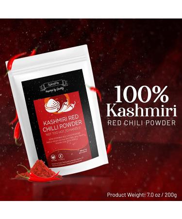 SpiceFix Kashmiri Red Chilli Powder 7 oz - Mild to Medium Heat Sun-Dried Indian Spice - Vegan, Natural Ground Chili in Resealable Bag - Buy Online on GoSupps.com