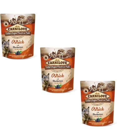 Carnilove Ostrich with Blackberries | Pack of 3 | 3 x 300 g | Wet Food for Adult Dogs | Ostrich with Blackberries | Grain Free | Made with 85% Meat and Offal