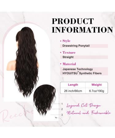 REECHO 26 Long Beach Wave Drawstring Ponytail Extension - Synthetic Hairpiece for Women - Black Brown - Buy Online on GoSupps.com