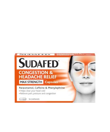 Sudafed Congestion & Headache Relief Max Strength Capsules Targets Blocked Nose Pressure Heavy Head Relieves Congestion and Headache with Maximum Strength formula pack of 16 - Buy Online on GoSupps.com
