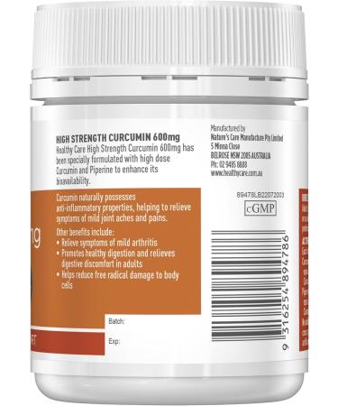 Healthy Care High Strength Curcumin 600mg 60 Tablets - Buy Online on GoSupps.com