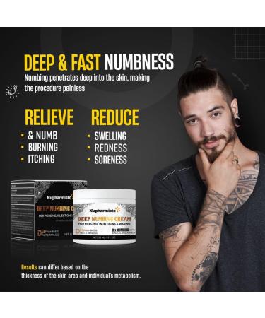 Nupharmisto Deep Numbing Cream for Piercing Injections& Tattoos Fast Numbing for Waxing 7 Hours Maximum Strength Painless Numbing Cream for Injections 8x Numbing with Emu Oil and Arnica. 30ml/1oz White - Buy Online on GoSupps.com