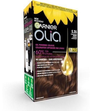 Garnier Olia Permanent Hair Dye Ammonia-Free Hair Color 5.35 Chocolate Brown 100% Grey Coverage Long-Lasting Hair Shine With 60% Oils 1 Application BROWN SHADES 5.35 Chocolate Brown - Buy Online on GoSupps.com