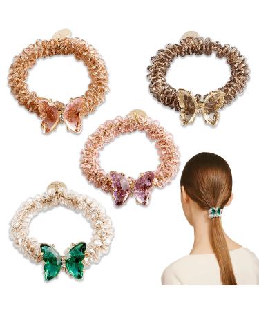 4Pcs Butterfly Rhinestone Hair Ties  Elegant Women Girls Hair Scrunchies Crystal Rhinestone Butterfly Hair Ties Bands Accessories Ponytail Holder hair rope1