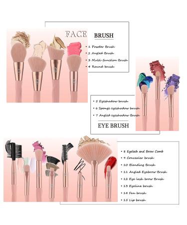 15Pcs Pink Makeup Brushes Set with 3Pcs Sponges - Professional Synthetic Brushes for Women and Kids - Face, Eyes, and Blush Makeup Tools - Buy Online on GoSupps.com