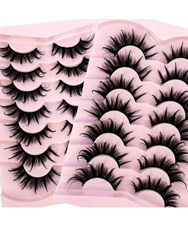 HBZGTLAD NEW 7pairs Cat eye Eyelashes 3D Natural False Lashes 5d Fluffy Soft Cross Manga Lashes Wispy Natural Eyelash Extension Makeup (DT02-6)