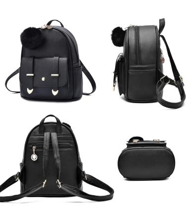 IHAYNER Girls Mini Fashion Backpack Purse | PU Leather Shoulder Bag with Pompom | Black - Buy Online on GoSupps.com